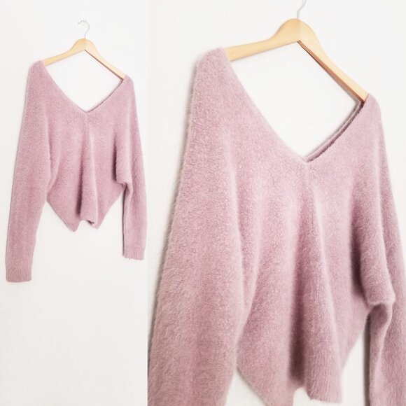 Sage The Label Dusty Lilac Angora Oversized V Neck Sweater Fairy Romantic XS - Picture 11 of 15